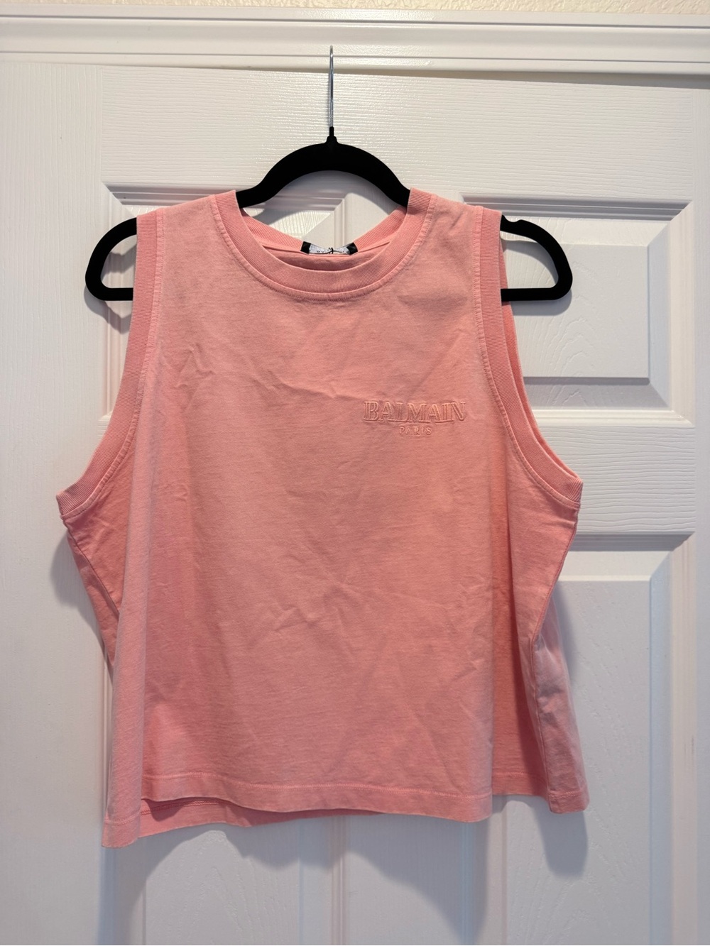 Balmain Light Pink Muscle Tee with Embossed Logo